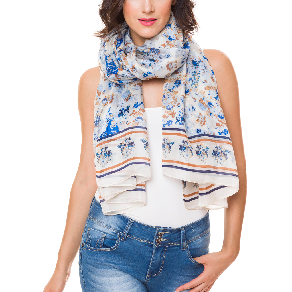 100% Silk Spanish Design Scarves (Blue Floral) – Melifluos