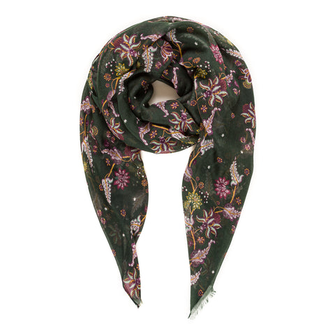 Spanish Design Printed Viscose Scarf (Green Paisley)