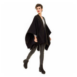 Women's Shawl Wrap Poncho Ruana Cape Cardigan Sweater Open Front (Black)