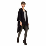 Women's Shawl Wrap Poncho Ruana Cape Cardigan Sweater Open Front (Black)