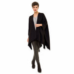 Women's Shawl Wrap Poncho Ruana Cape Cardigan Sweater Open Front (Black)