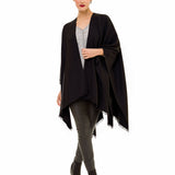 Women's Shawl Wrap Poncho Ruana Cape Cardigan Sweater Open Front (Black)