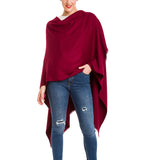 Women's Shawl Wrap Poncho Ruana Cape Cardigan Sweater Open Front (Burgundy)