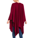 Women's Shawl Wrap Poncho Ruana Cape Cardigan Sweater Open Front (Burgundy)