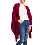 Women's Shawl Wrap Poncho Ruana Cape Cardigan Sweater Open Front (Burgundy)