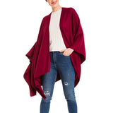 Women's Shawl Wrap Poncho Ruana Cape Cardigan Sweater Open Front (Burgundy)