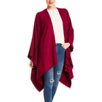 Women's Shawl Wrap Poncho Ruana Cape Cardigan Sweater Open Front (Burgundy)