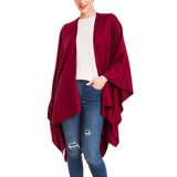 Women's Shawl Wrap Poncho Ruana Cape Cardigan Sweater Open Front (Burgundy)