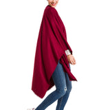 Women's Shawl Wrap Poncho Ruana Cape Cardigan Sweater Open Front (Burgundy)