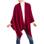 Women's Shawl Wrap Poncho Ruana Cape Cardigan Sweater Open Front (Burgundy)