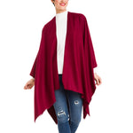 Women's Shawl Wrap Poncho Ruana Cape Cardigan Sweater Open Front (Burgundy)