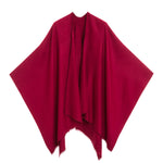 Women's Shawl Wrap Poncho Ruana Cape Cardigan Sweater Open Front (Burgundy)